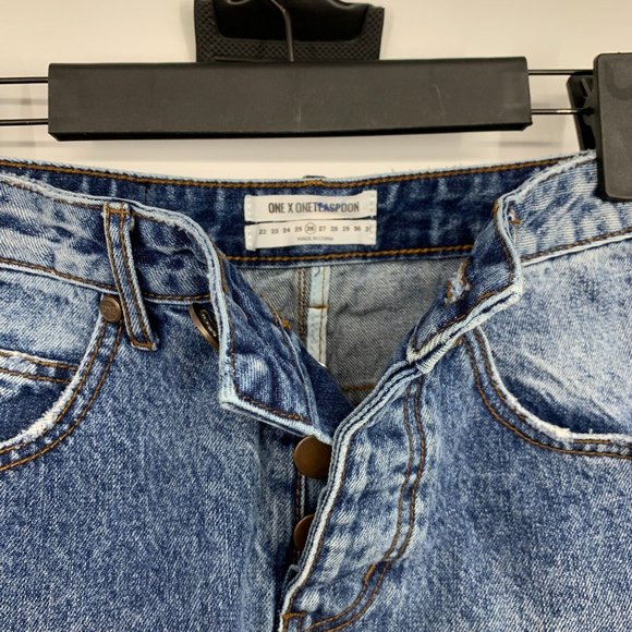 One Teaspoon Denim Skirt Blue Button Fly Pencil Fray High Waist - Picture 4 of 13